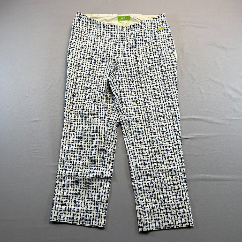 Swing Control Golf Capri Pants Womens 6 White Blue Geometric Stretch Low Rise